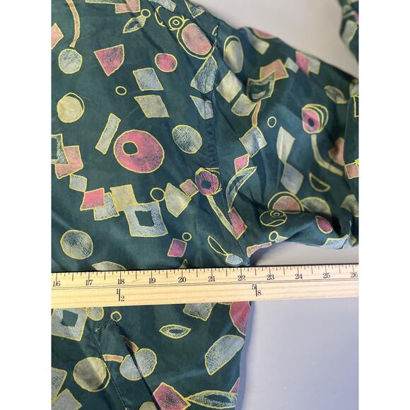 Royalty Silks Jacket Mens Small Green Geometric Silk Bomber Shoulder Pads - Picture 9 of 11